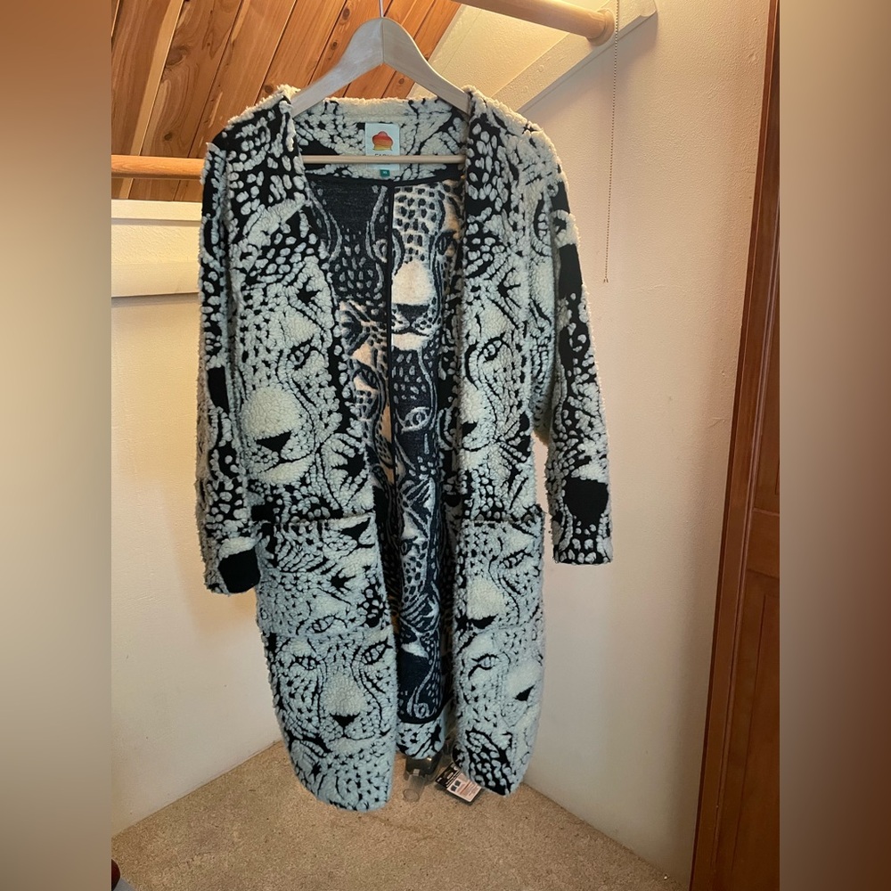 Farm Rio Midnight Leopards Wool Blend Cardigan/Coat